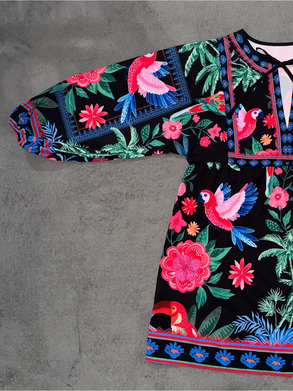 SHEIN Curve 0XL Tropical Floral Bird Print Long Sleeve Dress - Picture 3 of 6